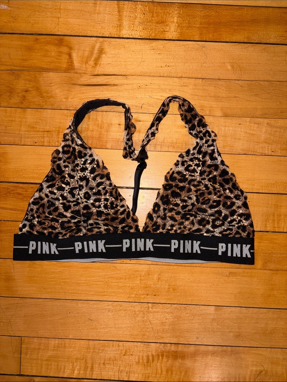 PINK Victoria's Secret Leopard Lace Bralette - Tan/Black